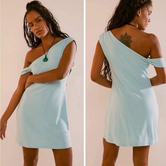 Light Blue Free People Beach One-Shoulder Dress - Picture 3 of 6